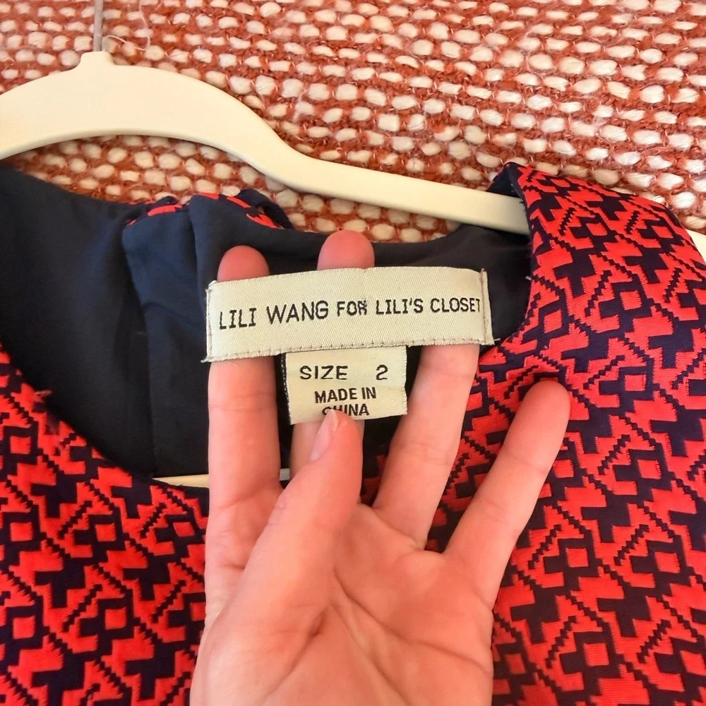 Anthropologie Red and Blue Patterned Midi Dress - Picture 4 of 11